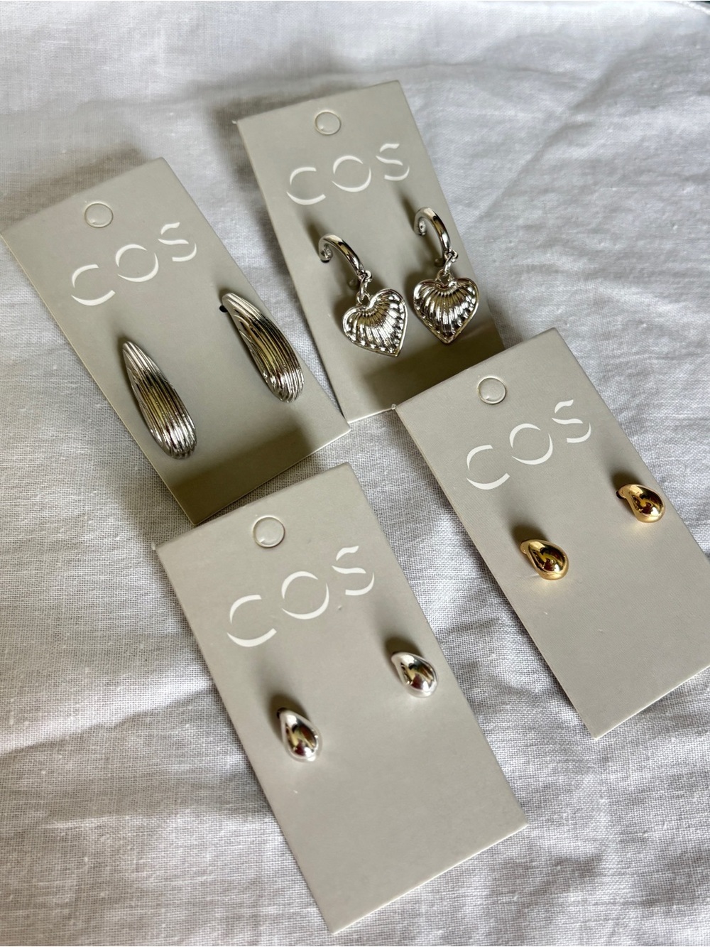 COS Silver Textured Teardrop Stud Earrings
